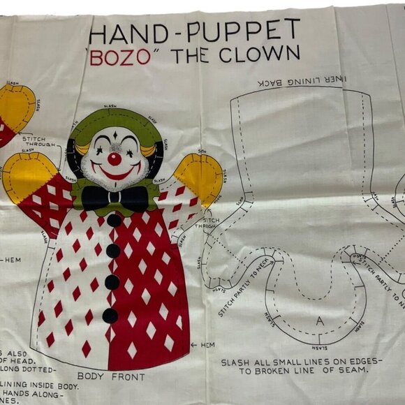 Vintage Bozo The Clown Hand Puppet Cut and Sew Fabric Panel Craft Project Kit - Picture 1 of 3